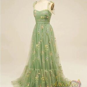 floral, sage green, tule prom dress. never worn.